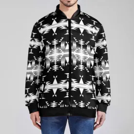 Between the Mountains Black and White Zippered Collared Lightweight Jacket