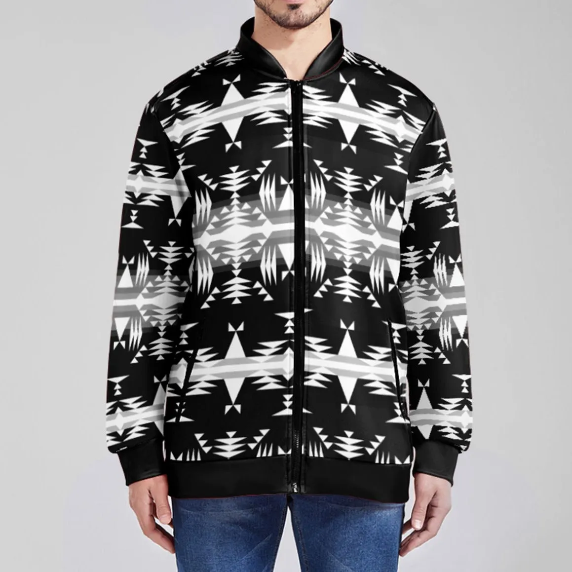 Between the Mountains Black and White Zippered Collared Lightweight Jacket