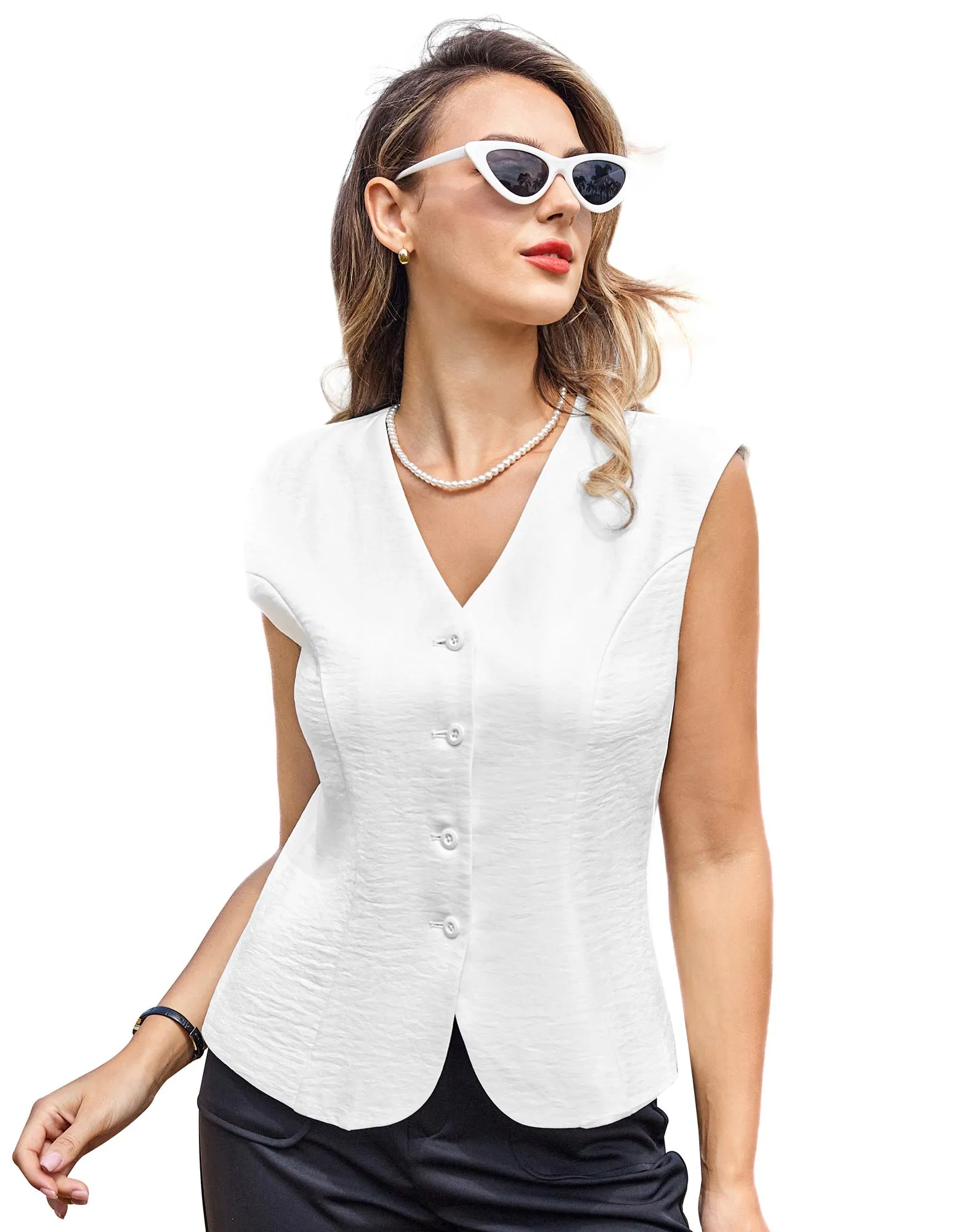 BP Women Vintage Vest Retro V-Neck Single Breasted Vest Coat