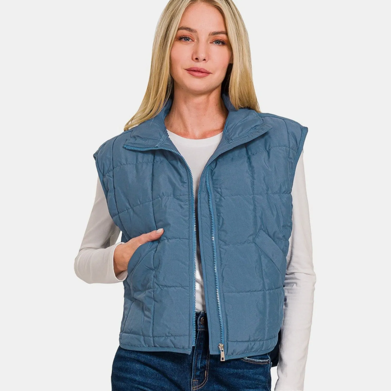 Cameron Dusty Blue Puffer Vest