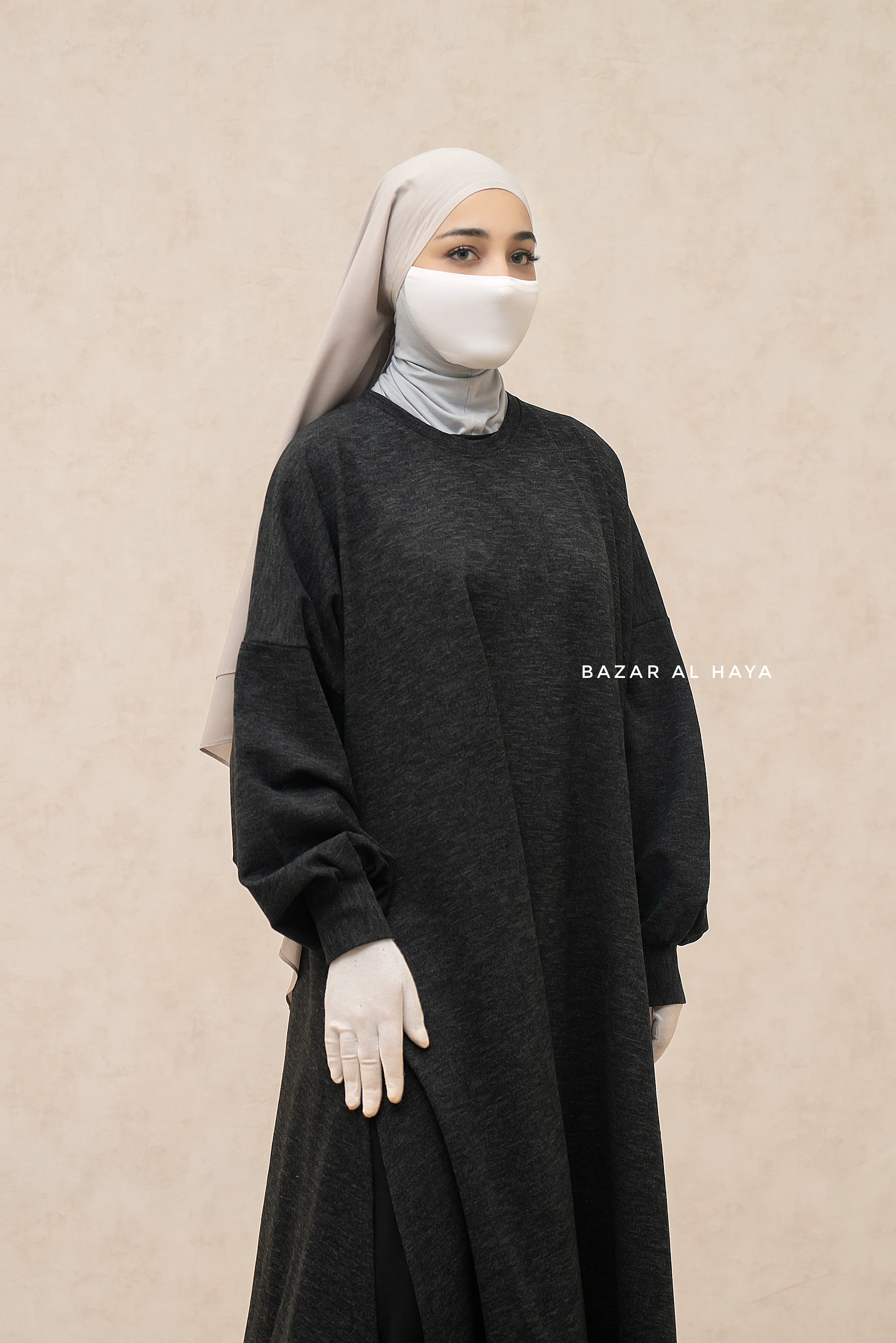 Charcoal Basimah Classic Design Warm Abaya Coat - Premium Wool