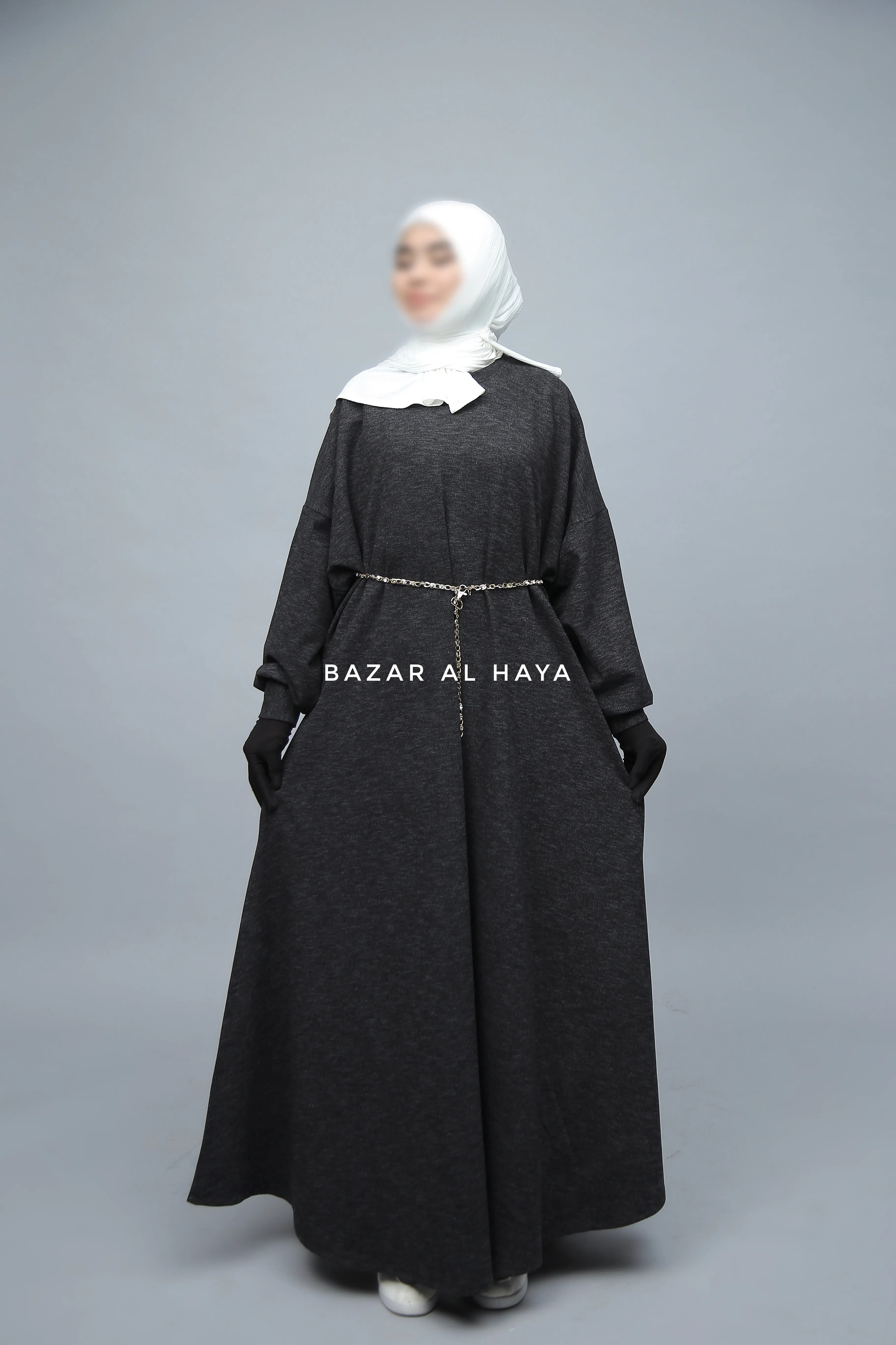 Charcoal Basimah Classic Design Warm Abaya Coat - Premium Wool