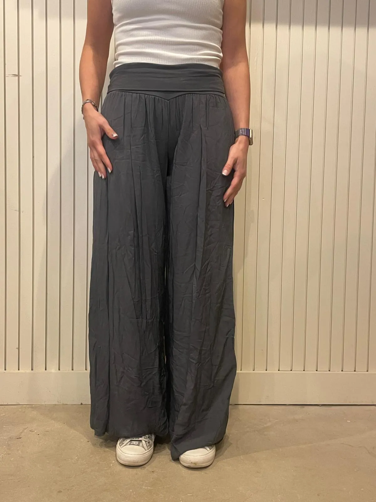 Charcoal Jersey Waist Wide Leg Palazzo Trousers