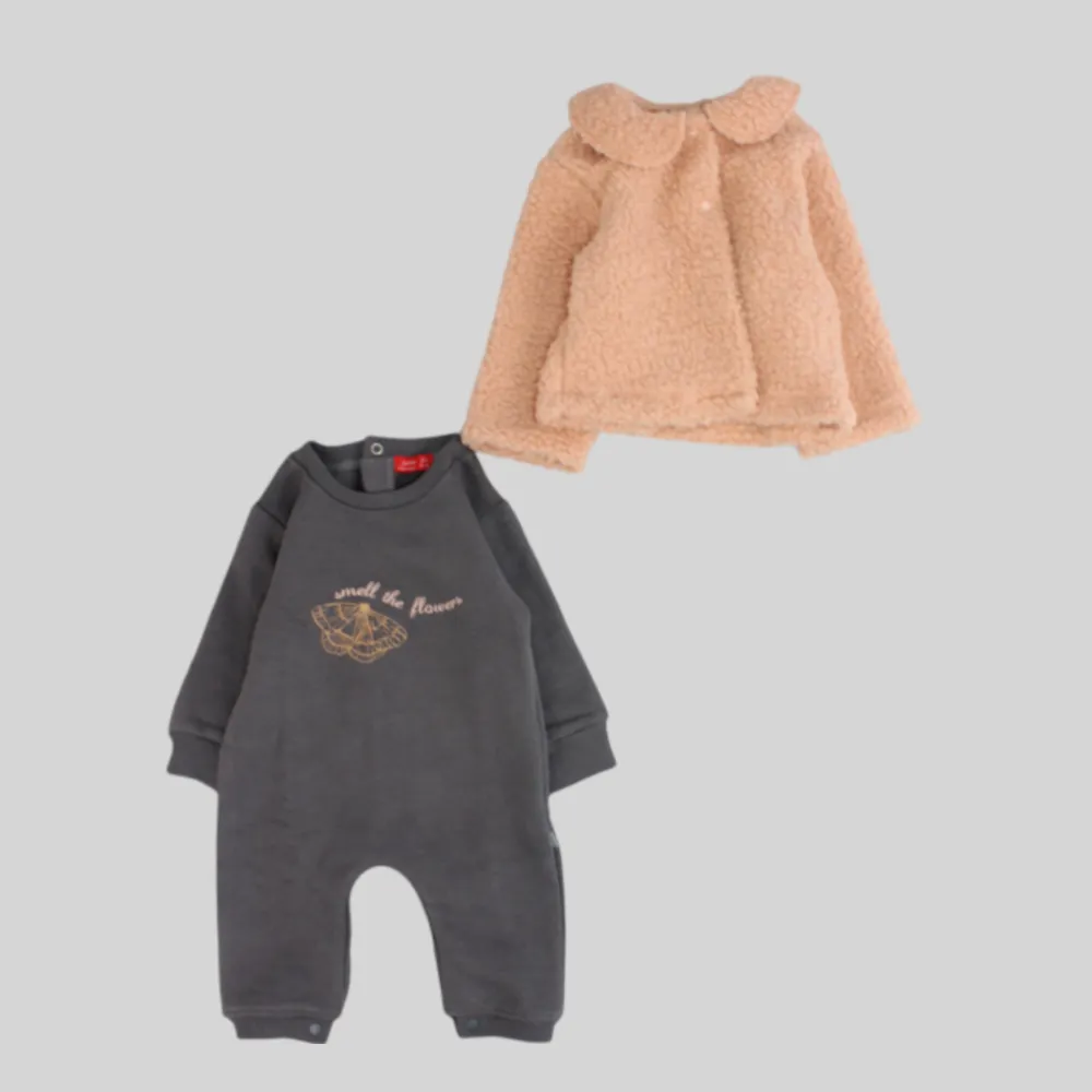 Charcoal Long-Sleeved Footless Onesie   Salmon Jacket