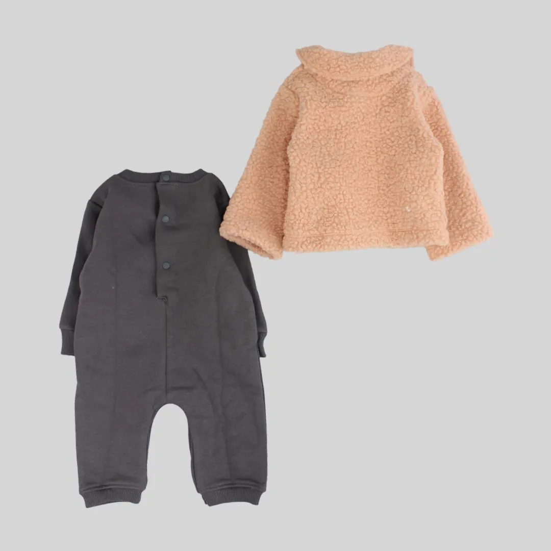 Charcoal Long-Sleeved Footless Onesie   Salmon Jacket