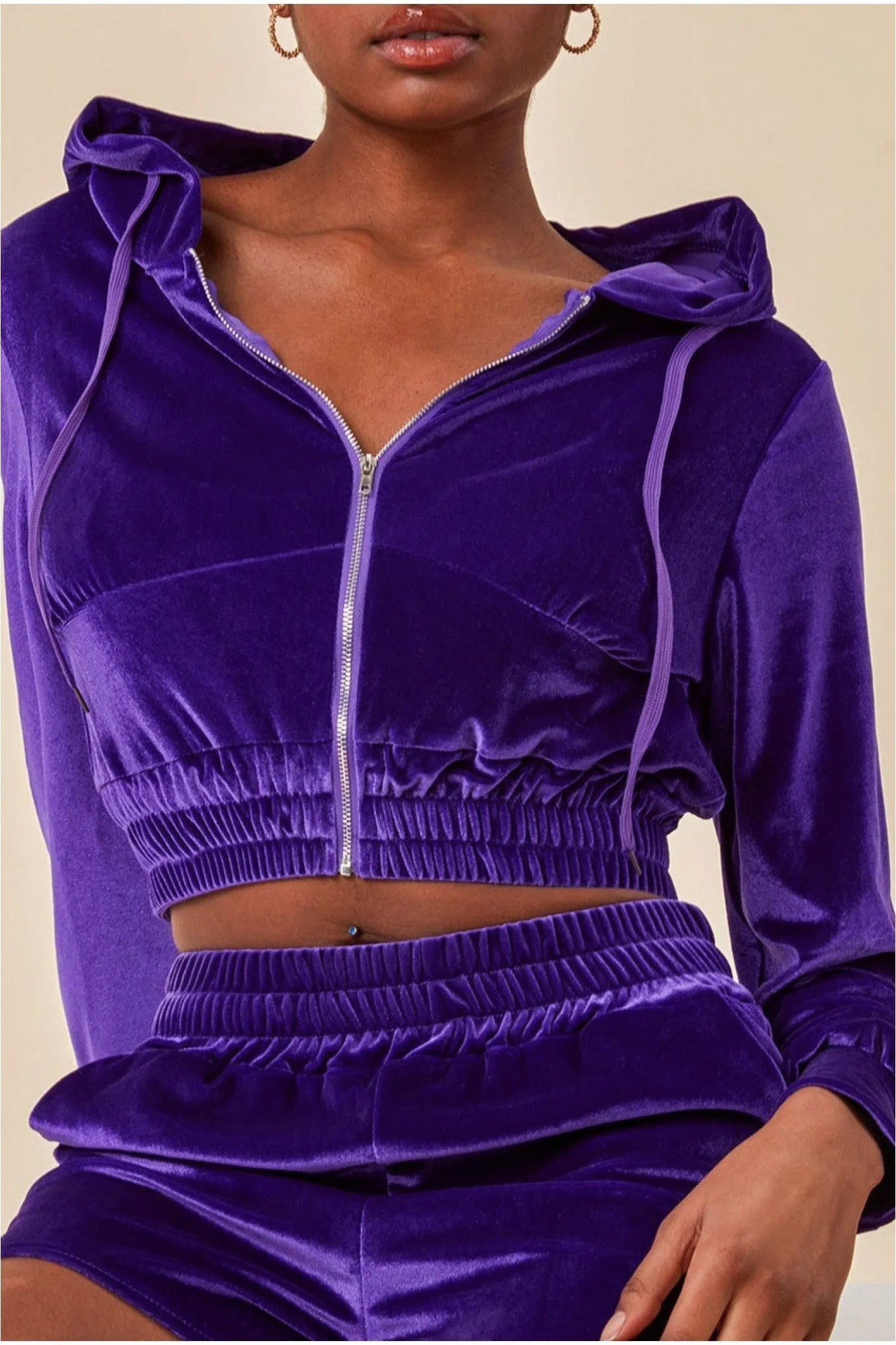 Cosmochic Velour Hoodie & Short Set -  Purple