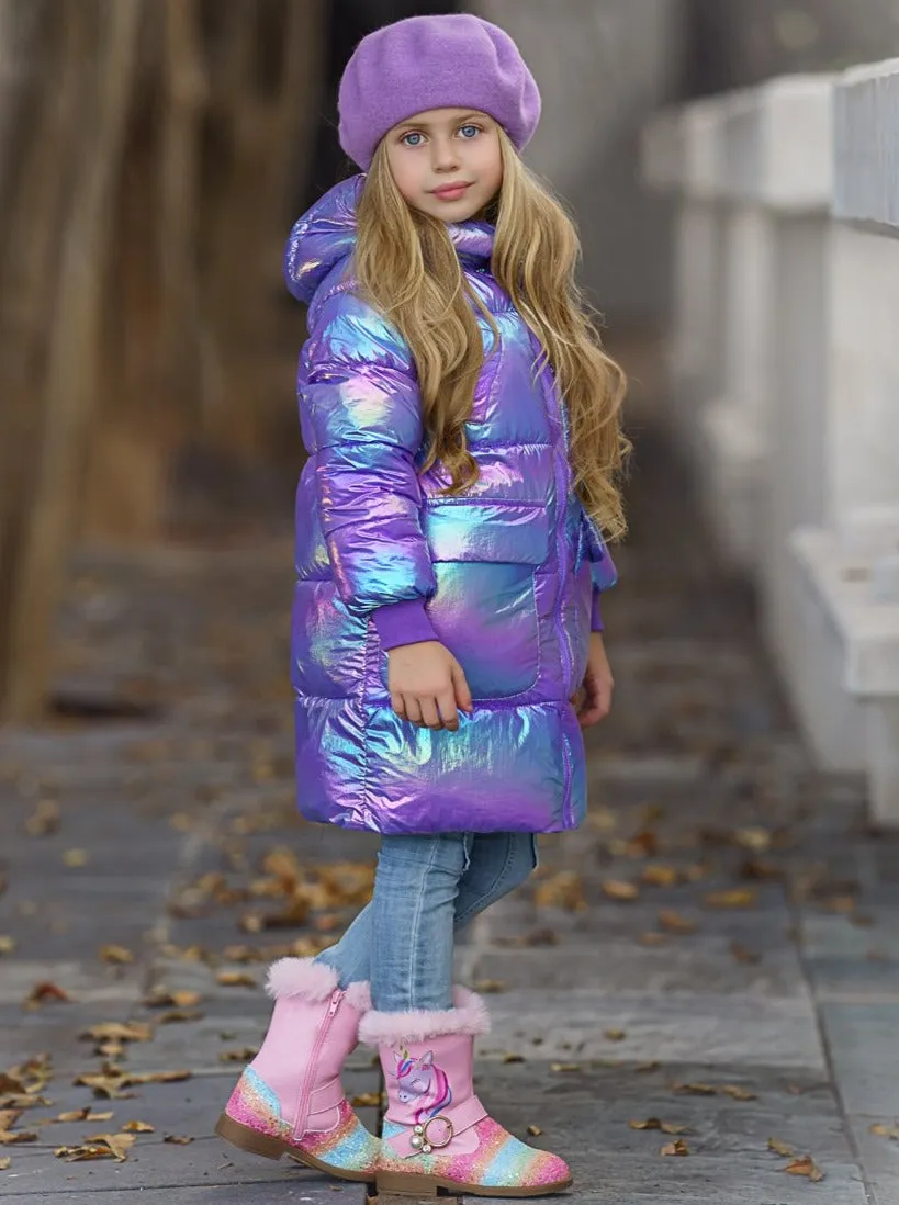 Girls Metallic Puffer Coat