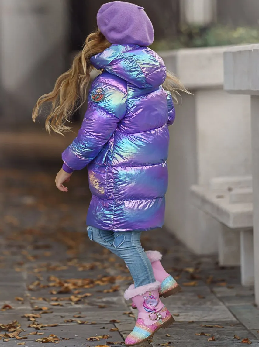 Girls Metallic Puffer Coat