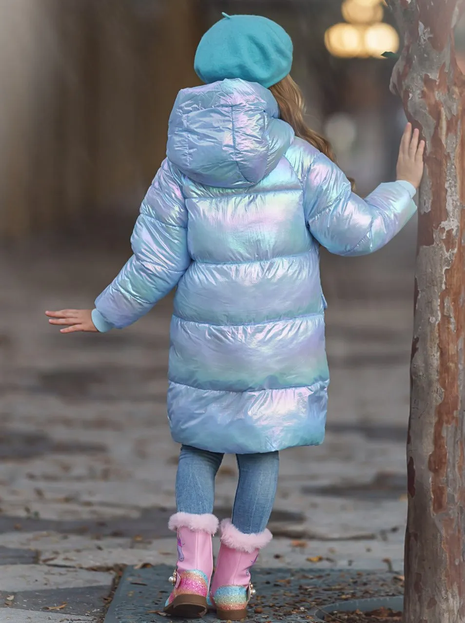 Girls Metallic Puffer Coat