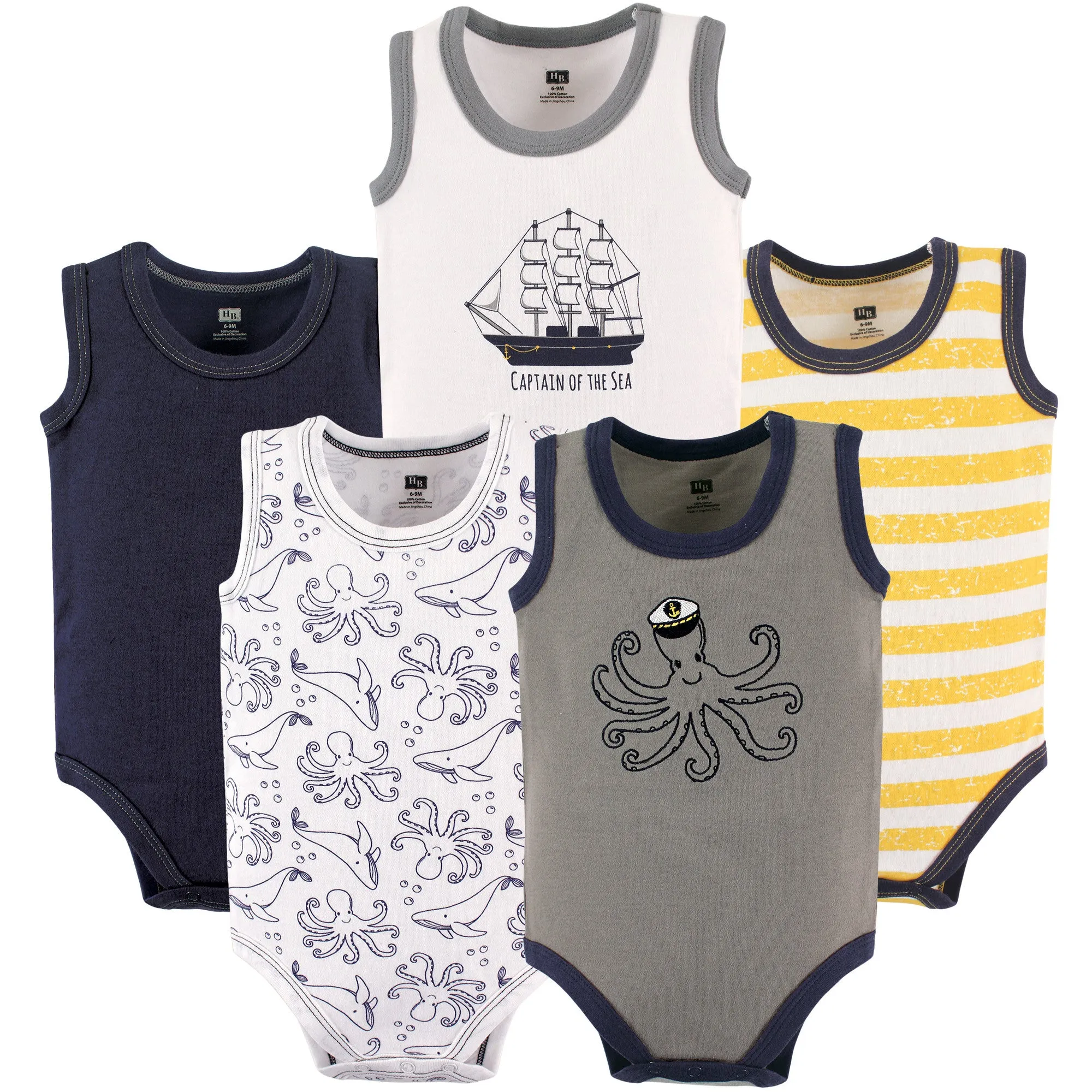 Hudson Baby Cotton Sleeveless Bodysuits, Sea Captain