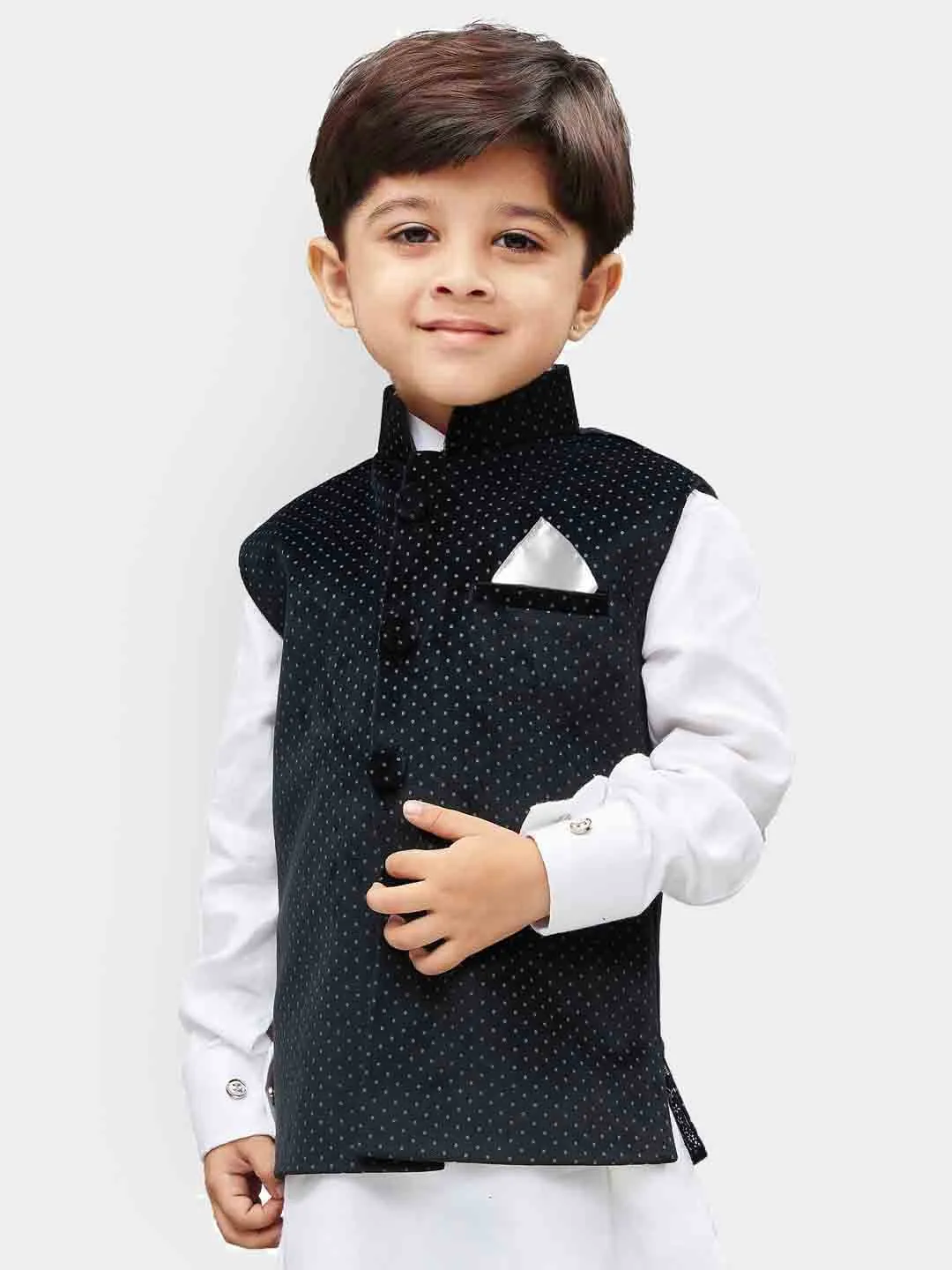 Jashvi Boys' Black Velvet Nehru Jackets