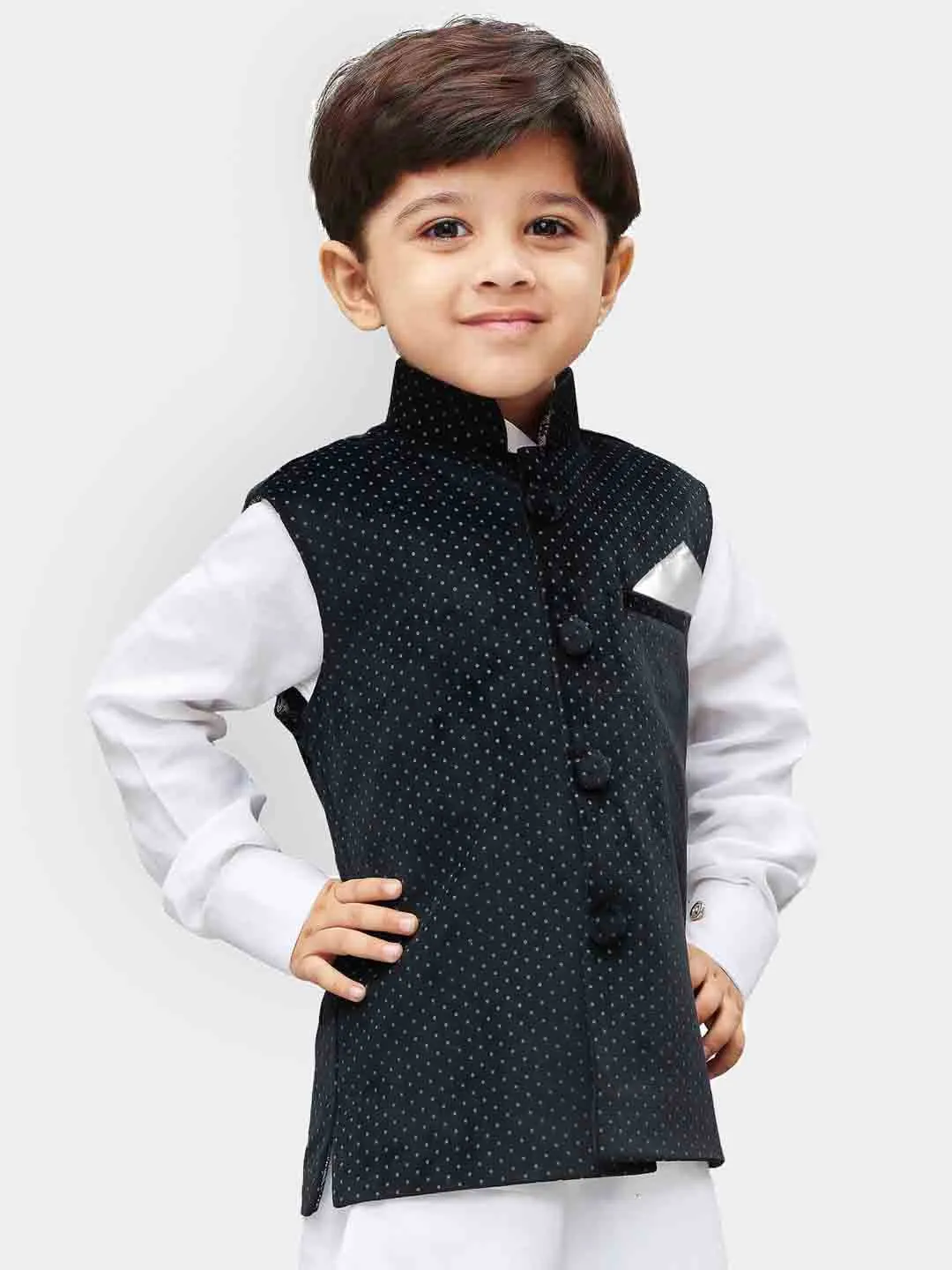 Jashvi Boys' Black Velvet Nehru Jackets