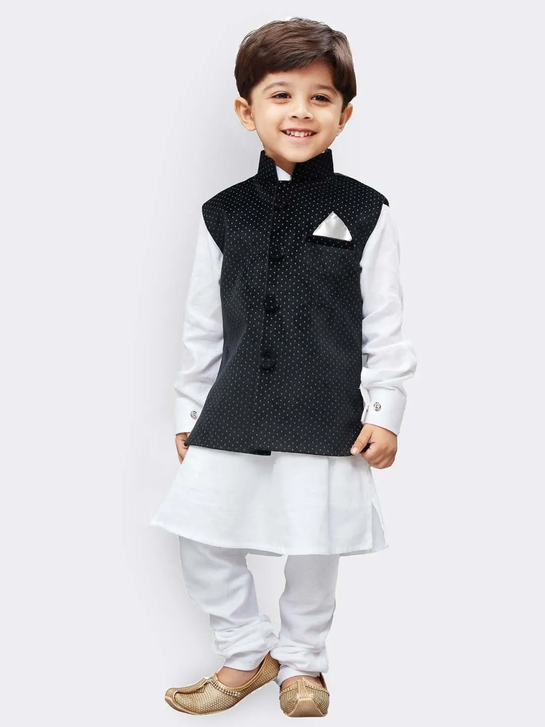 Jashvi Boys' Black Velvet Nehru Jackets