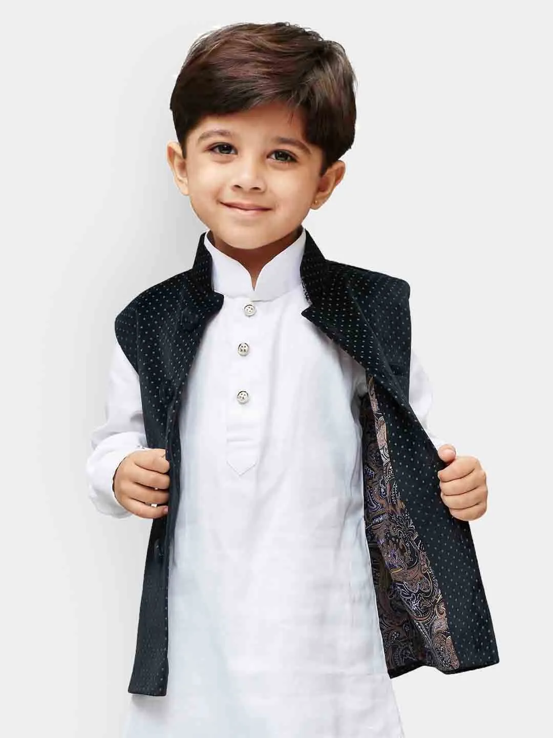 Jashvi Boys' Black Velvet Nehru Jackets