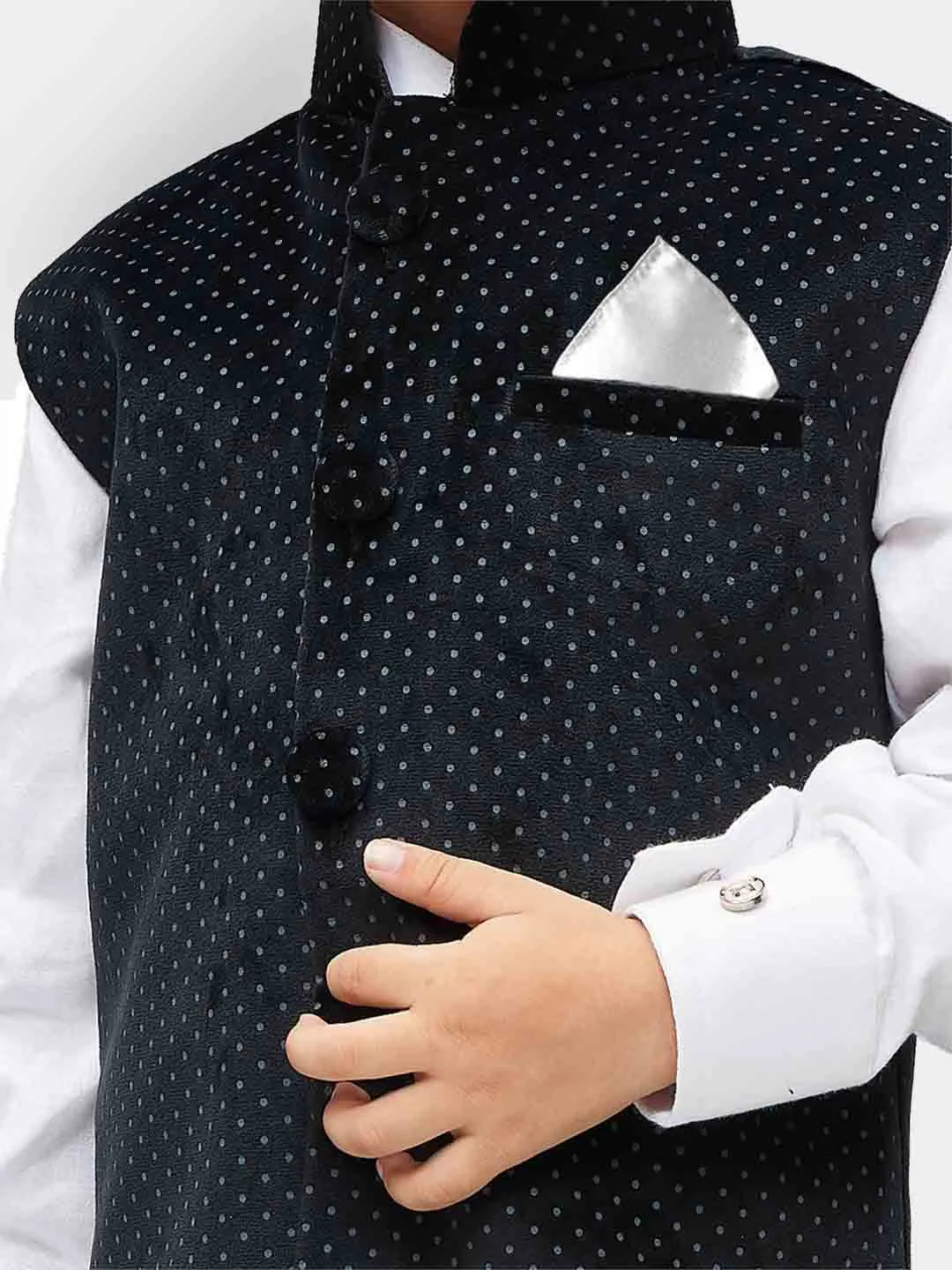 Jashvi Boys' Black Velvet Nehru Jackets