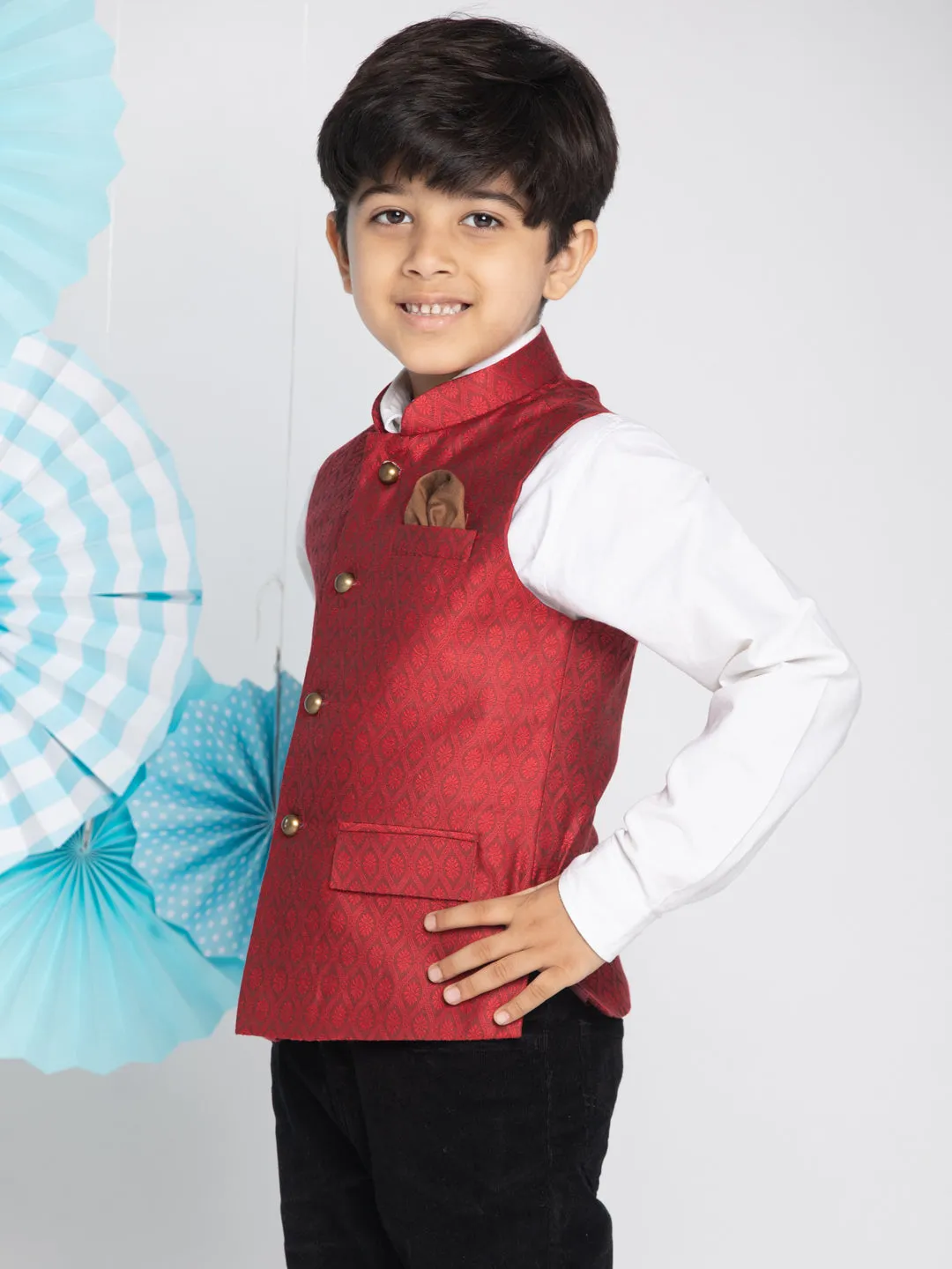 Jashvi Boys Maroon Nehru Jacket