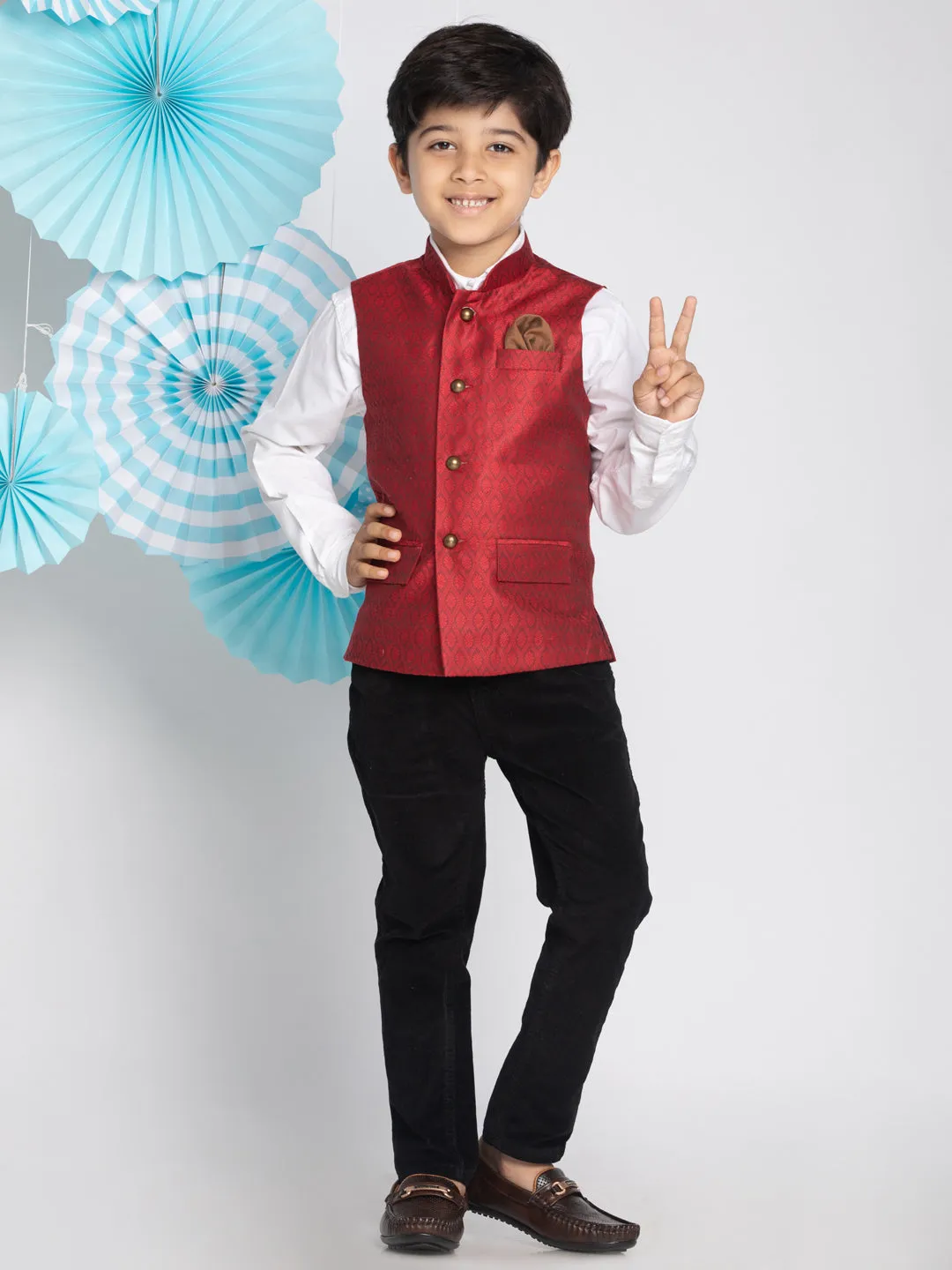 Jashvi Boys Maroon Nehru Jacket