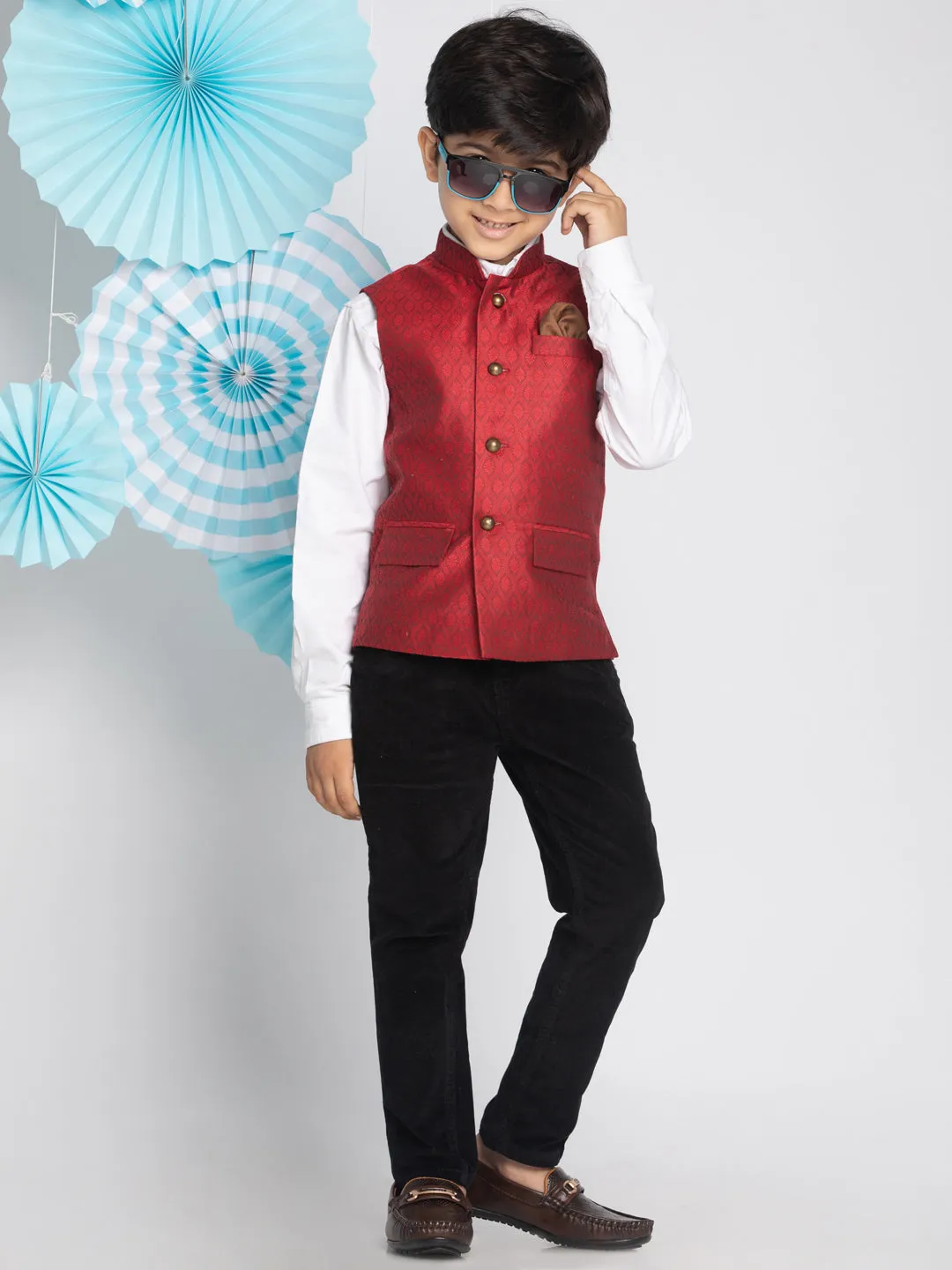 Jashvi Boys Maroon Nehru Jacket