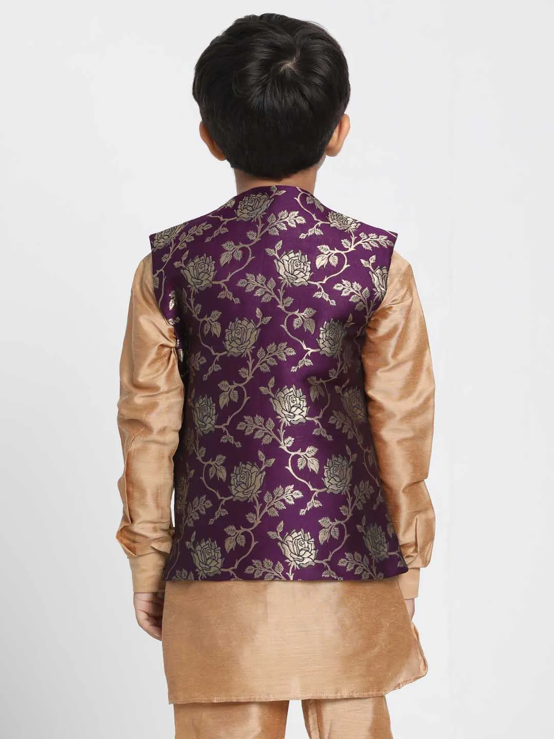 Jashvi Boys' Purple Cotton Silk Blend Nehru Jacket