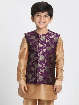 Jashvi Boys' Purple Cotton Silk Blend Nehru Jacket