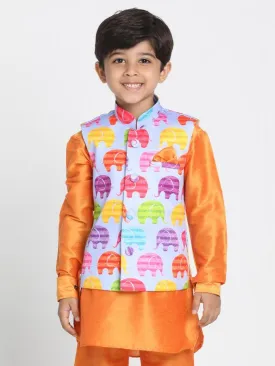 Jashvi Boys' Quirky Elephant Print Nehru Jacket