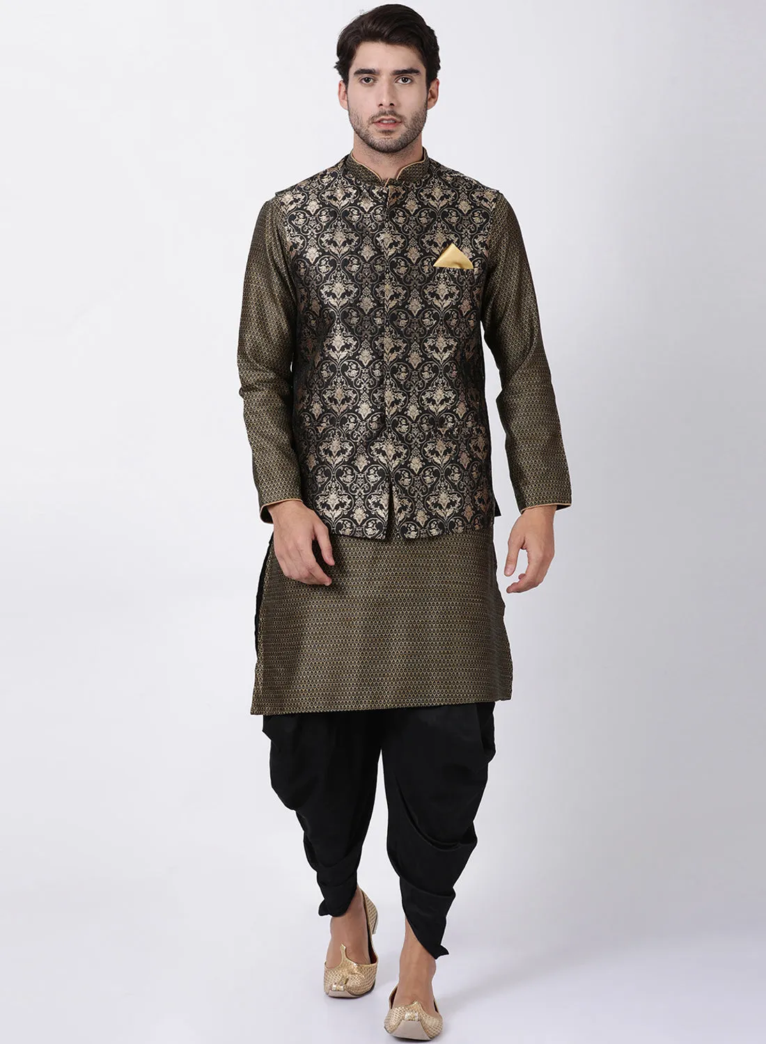 Jashvi Men's Black Silk Blend Ethnic Jacket