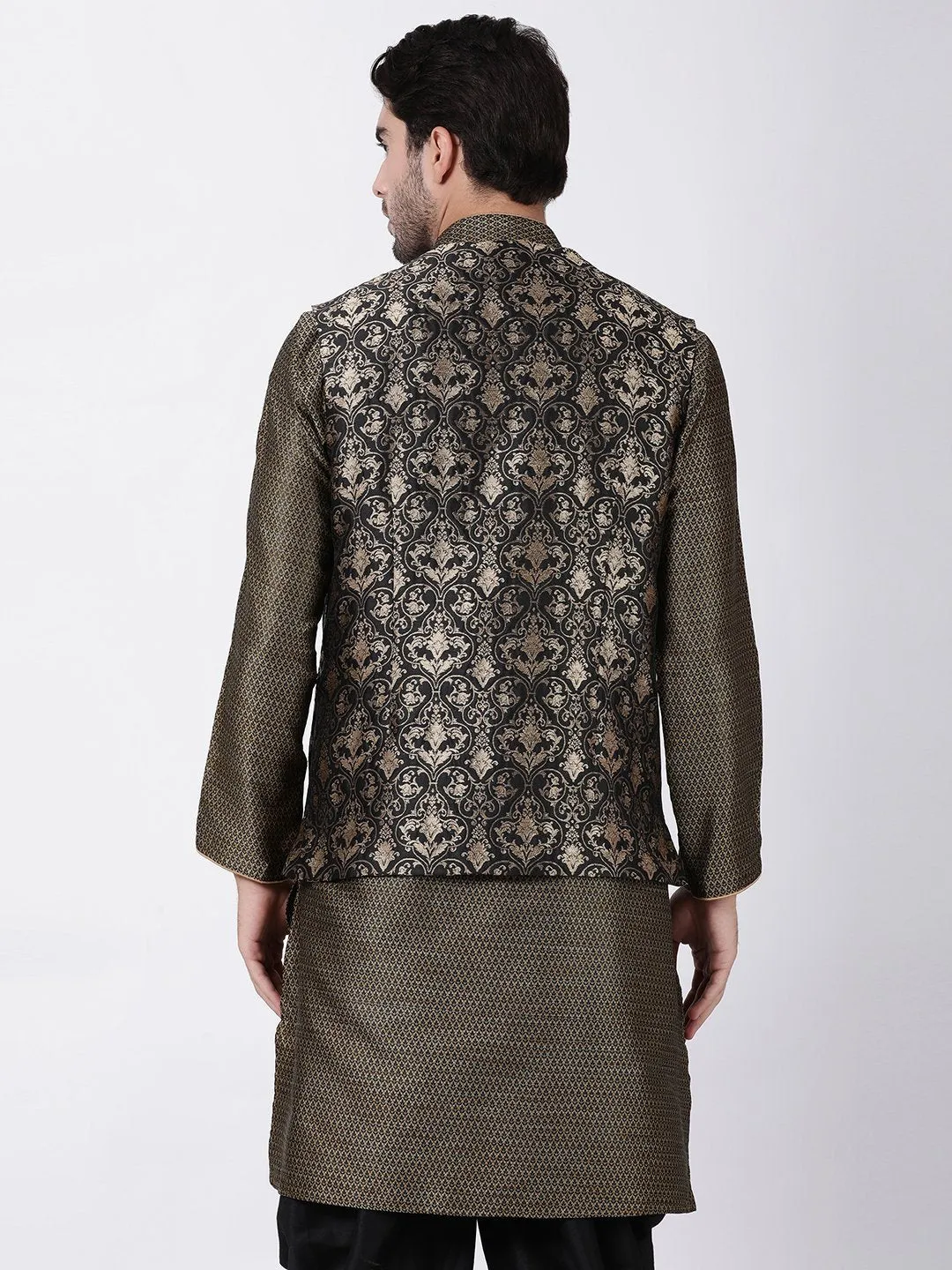 Jashvi Men's Black Silk Blend Ethnic Jacket