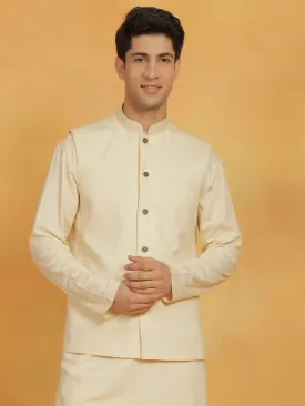 Jashvi Mens Elegant Cream Cotton Linen Nehru Jacket - Stylish Traditional Wear