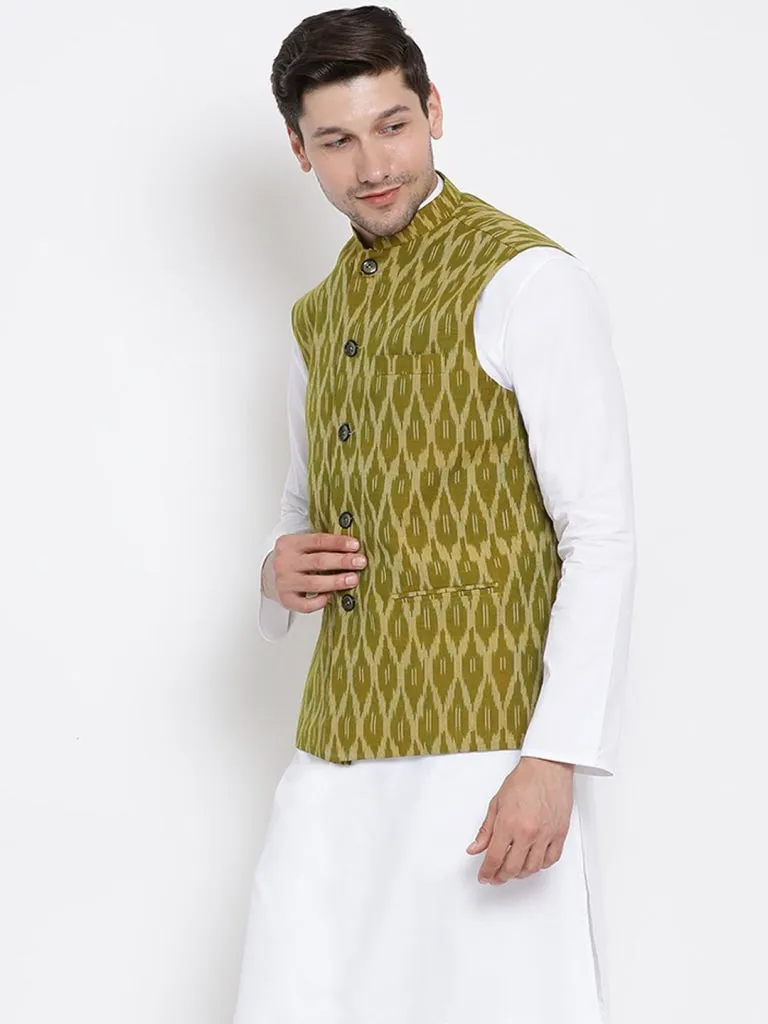 Jashvi Men's Green Cotton Ethnic Jacket