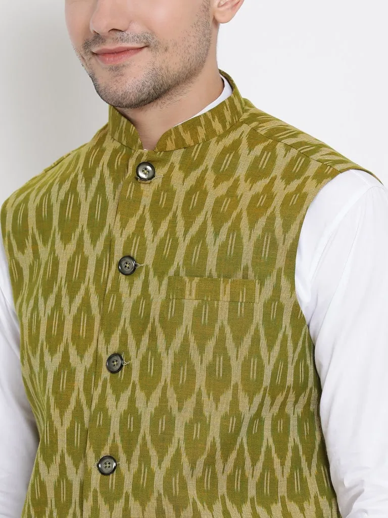 Jashvi Men's Green Cotton Ethnic Jacket