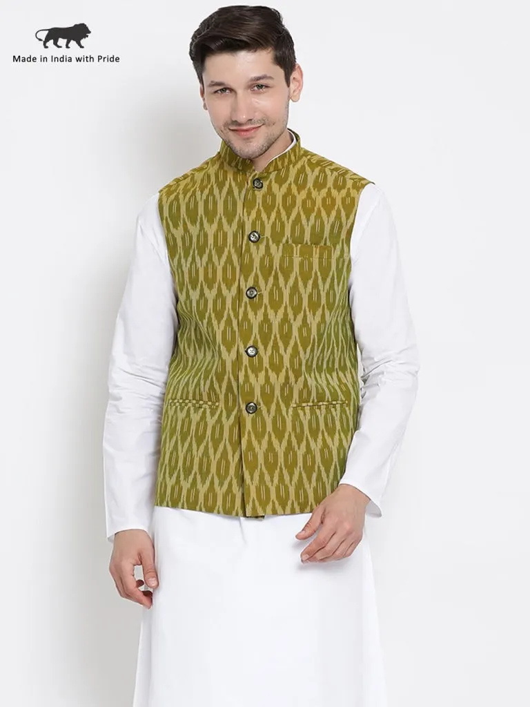 Jashvi Men's Green Cotton Ethnic Jacket