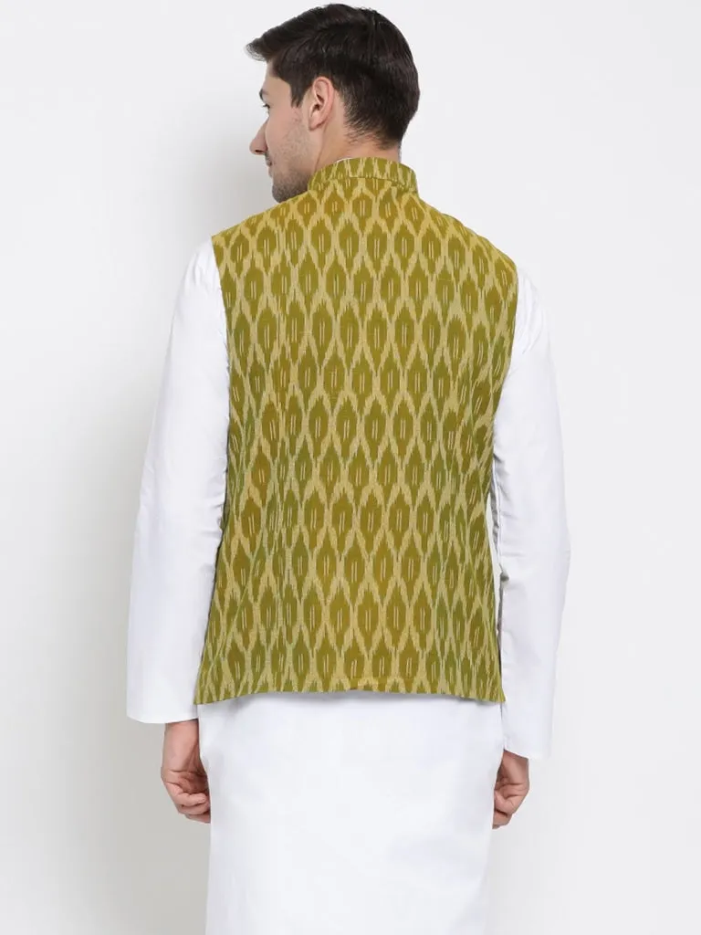 Jashvi Men's Green Cotton Ethnic Jacket