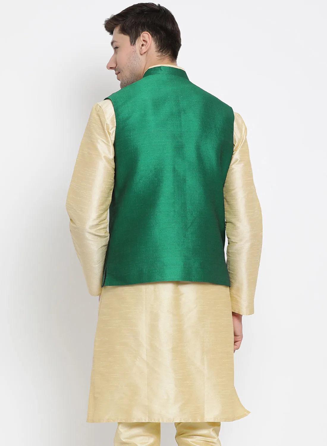 Jashvi Men's Green Cotton Silk Blend Ethnic Jacket