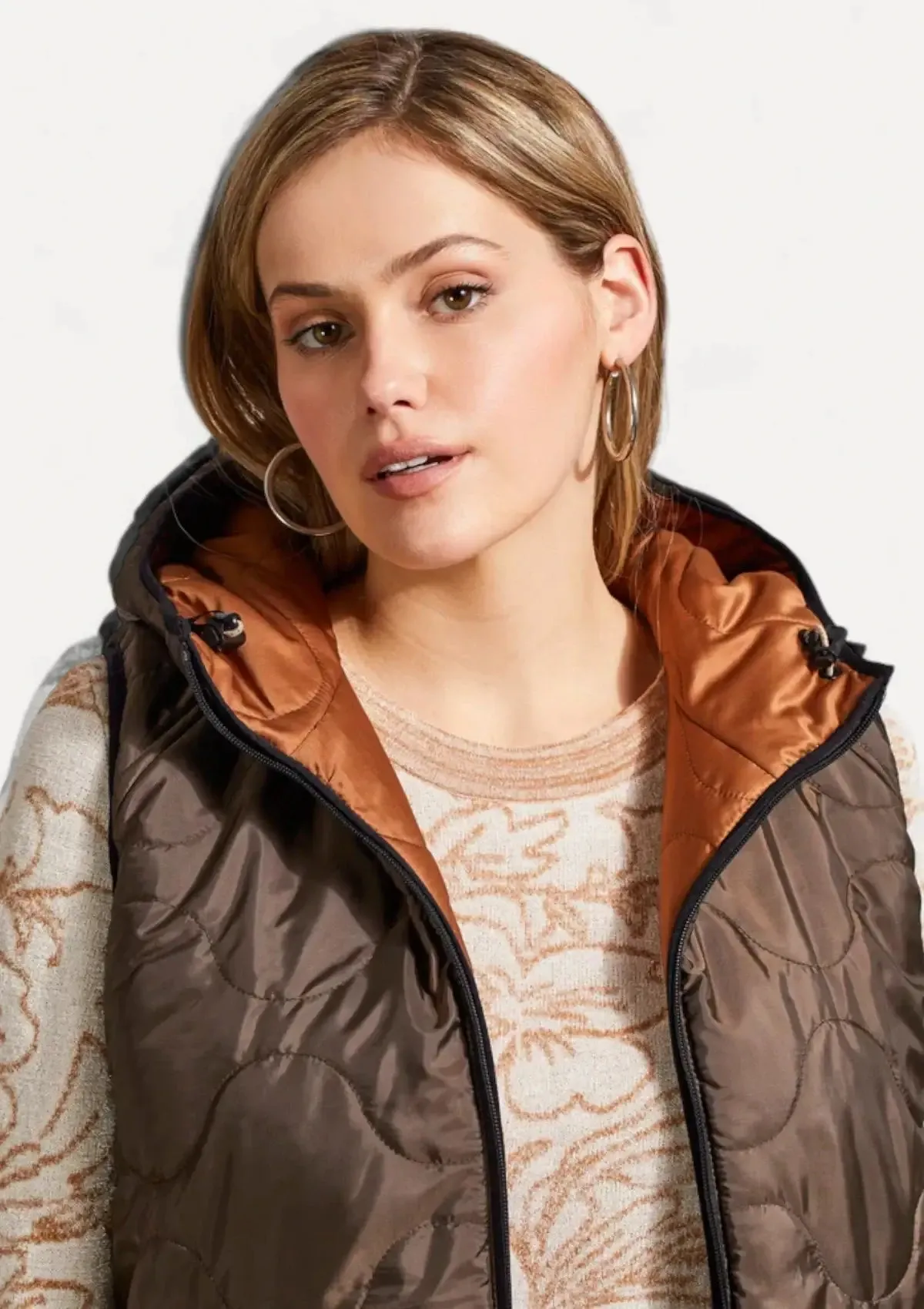 Khloe Reversible Hooded Puffer Vest - Walnut