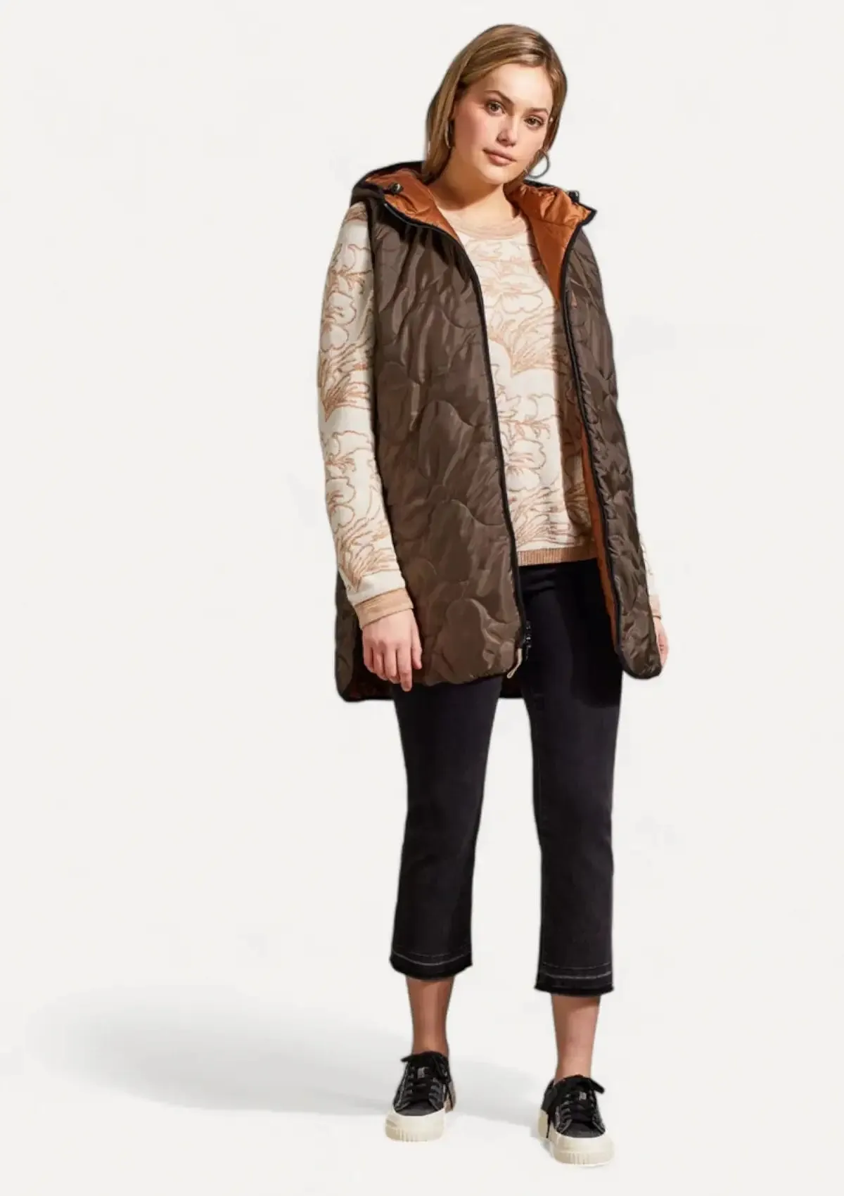 Khloe Reversible Hooded Puffer Vest - Walnut