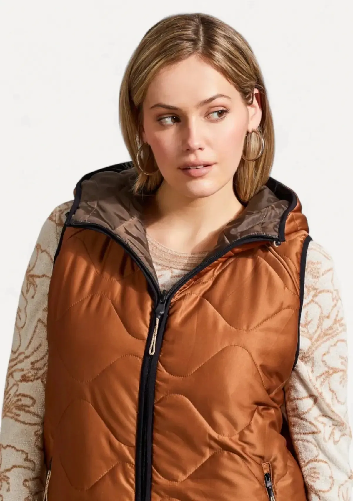 Khloe Reversible Hooded Puffer Vest - Walnut