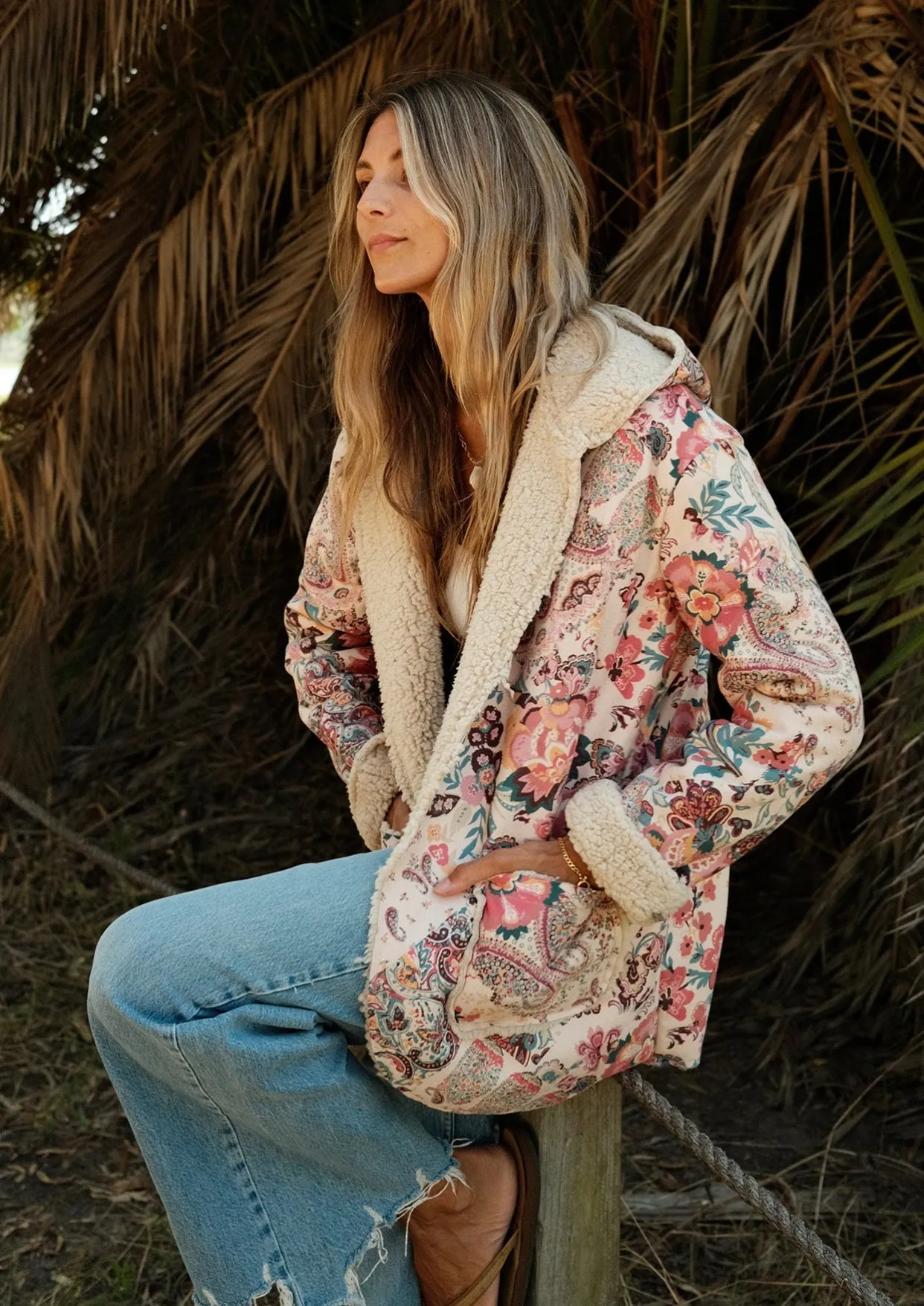 Lydia's Sherpa Soft Paisley Hooded Jacket