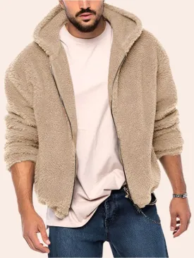 Men's double-sided arctic velvet hooded solid color warm zipper jacket