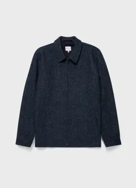 Men's Harris Tweed Harrington Jacket in Blue Herringbone