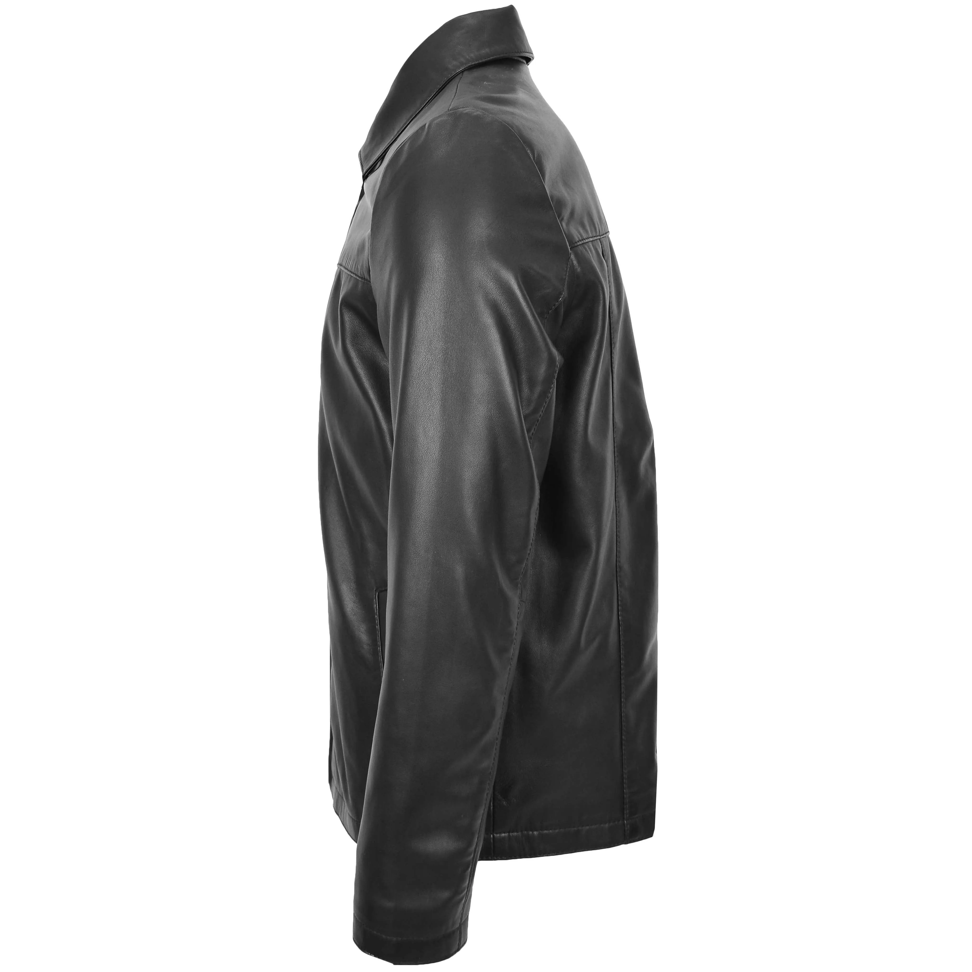 Mens Leather Zip Box Harrington Jacket James Black