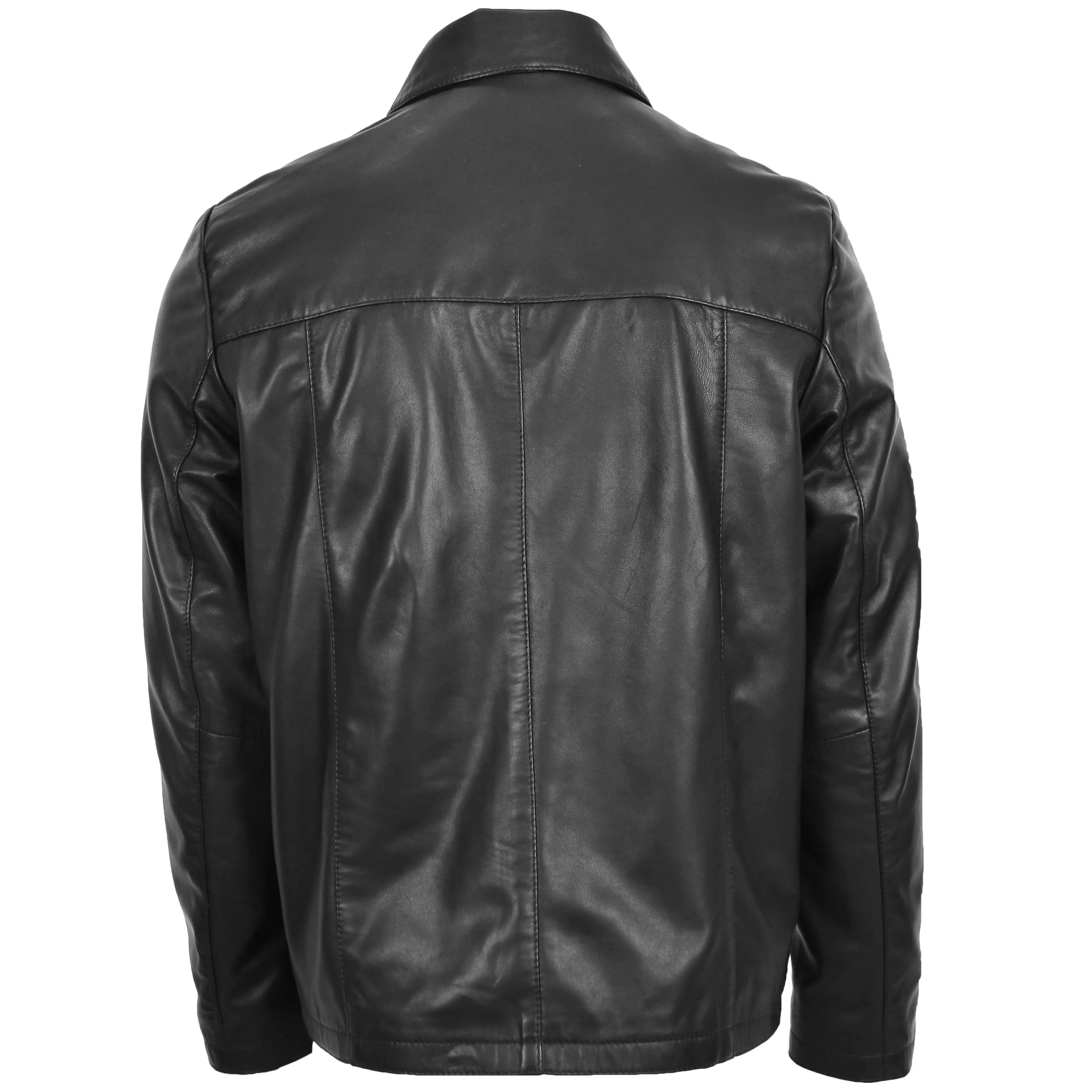 Mens Leather Zip Box Harrington Jacket James Black