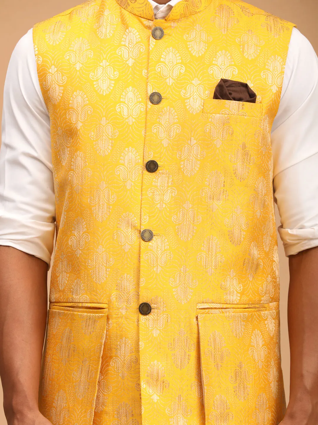 Men's Yellow Silk Blend Nehru Jacket - Shrestha By Vastramay