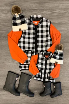 Mom & Me - Plaid & Orange Vest Set