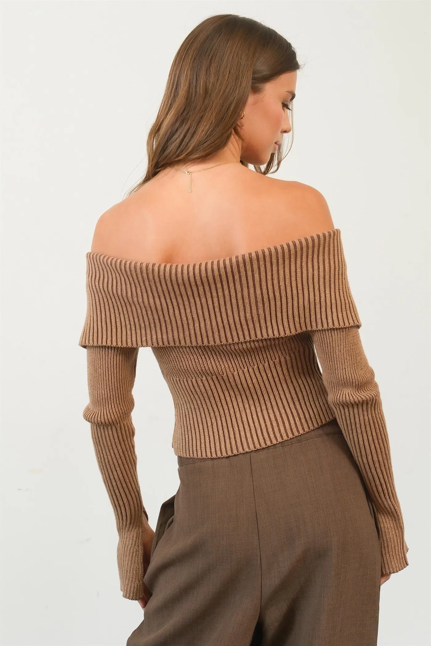 Monroe Off-Shoulder Zip-Front Sweater Top