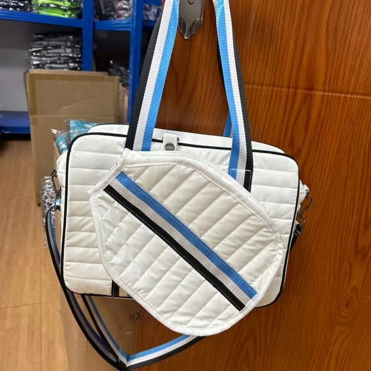 Puffer Style Pickleball Carry Bag Case White/Blue