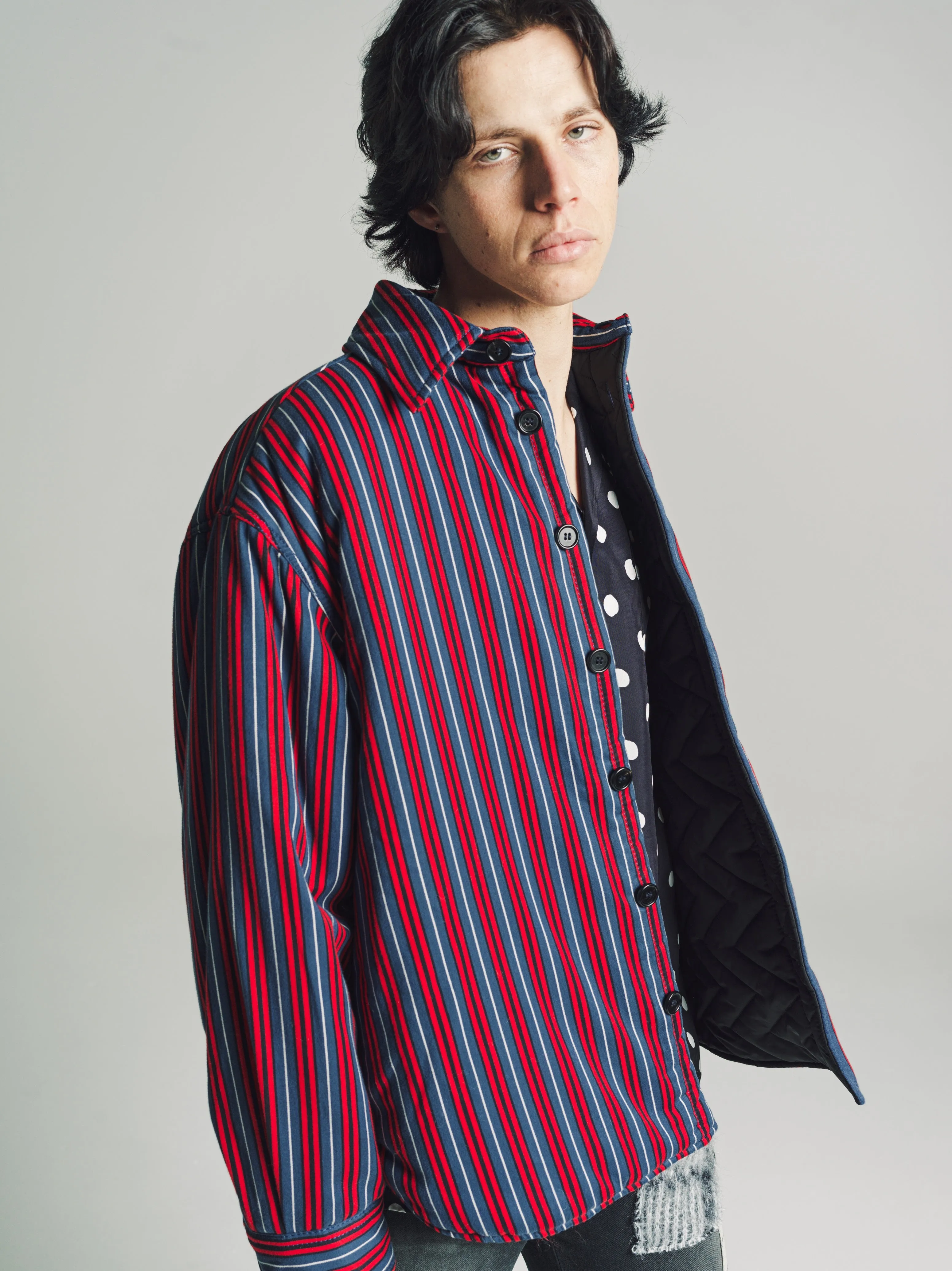 Red & Navy Stripe Puffer Jacket