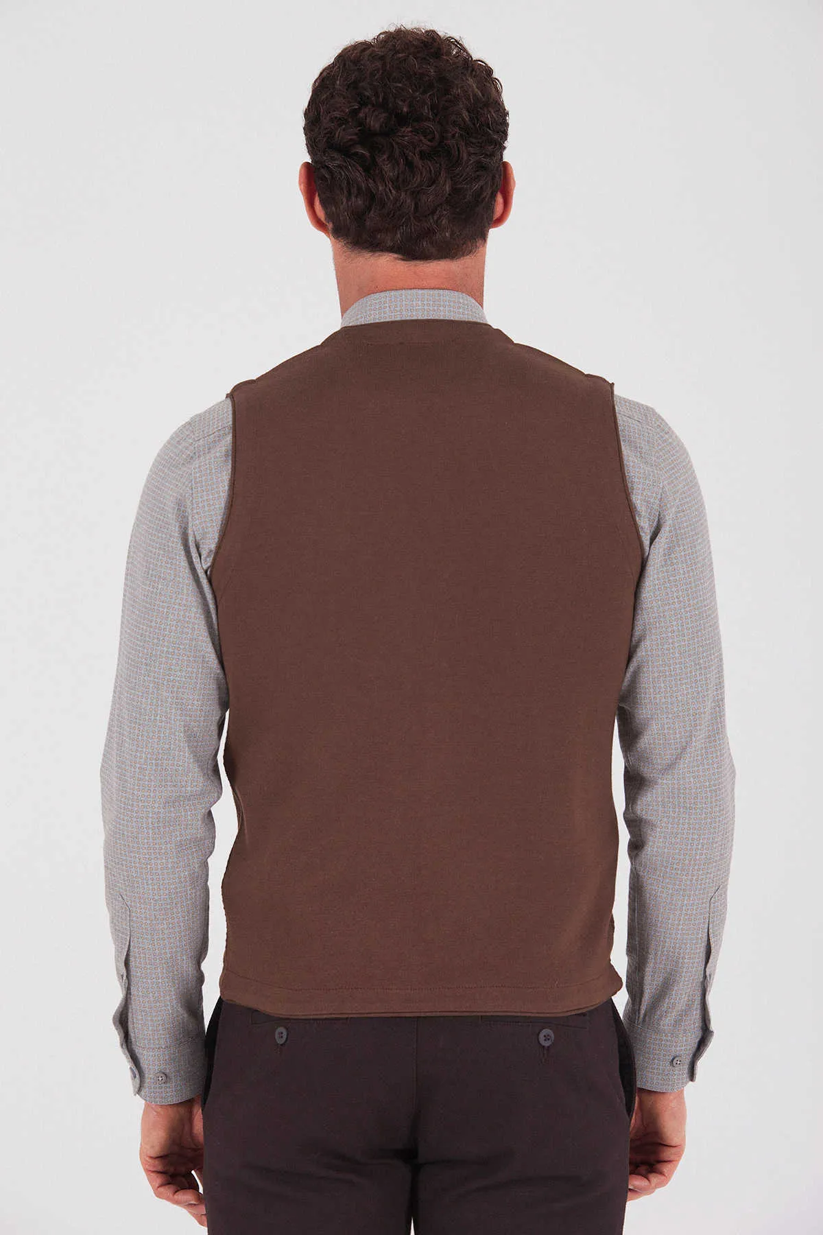 Regular Fit Patterned Cotton Blend Light  Brown - Tan Vest