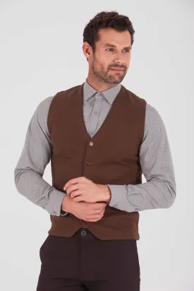 Regular Fit Patterned Cotton Blend Light  Brown - Tan Vest