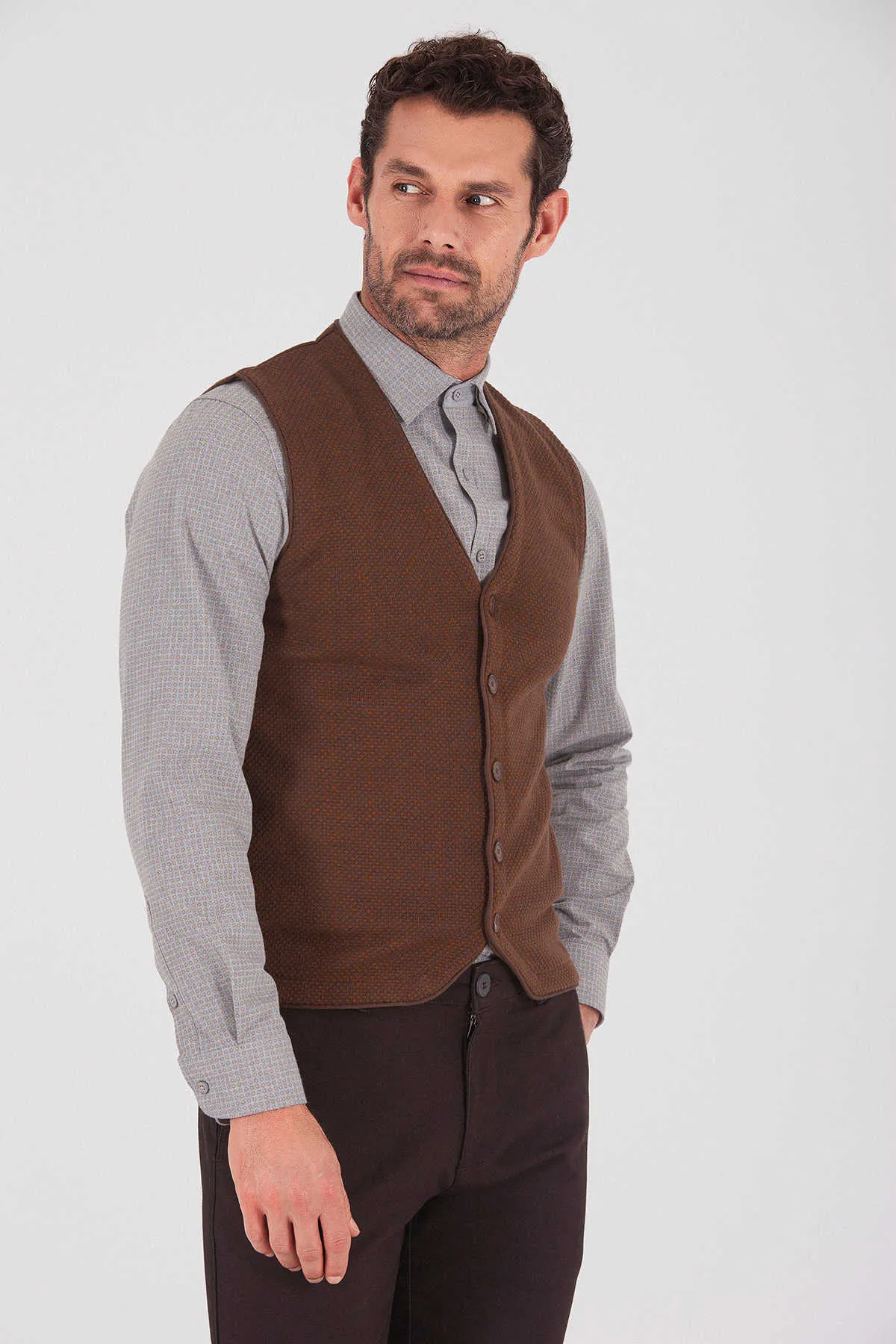 Regular Fit Patterned Cotton Blend Light  Brown - Tan Vest