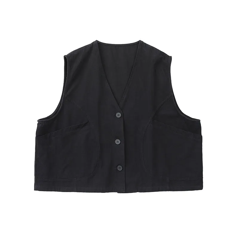 Salt Series Loose Vest Chic Workwear Style Japanese V-Neck Sleeveless Cardigan